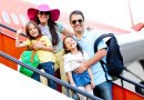 Family going on a trip traveling by airplane